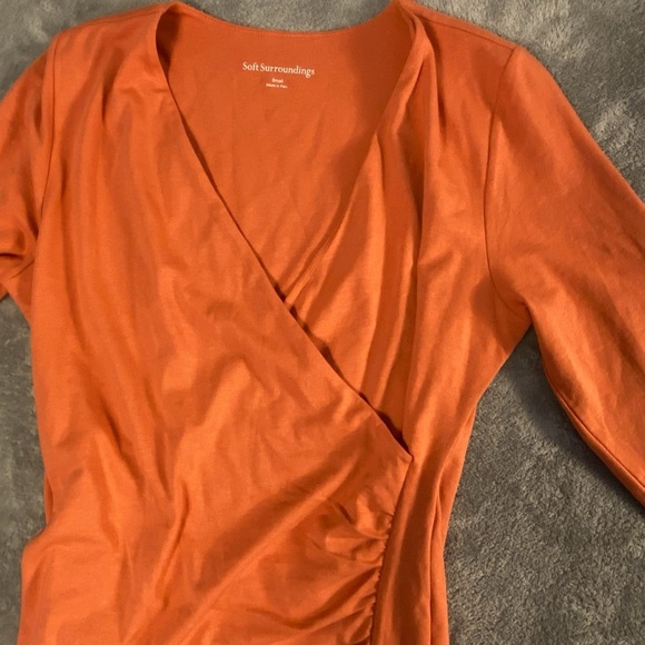 Soft Surroundings Orange Wrap Blouse 3/4 Sleeve Fitted Small - Picture 2 of 7